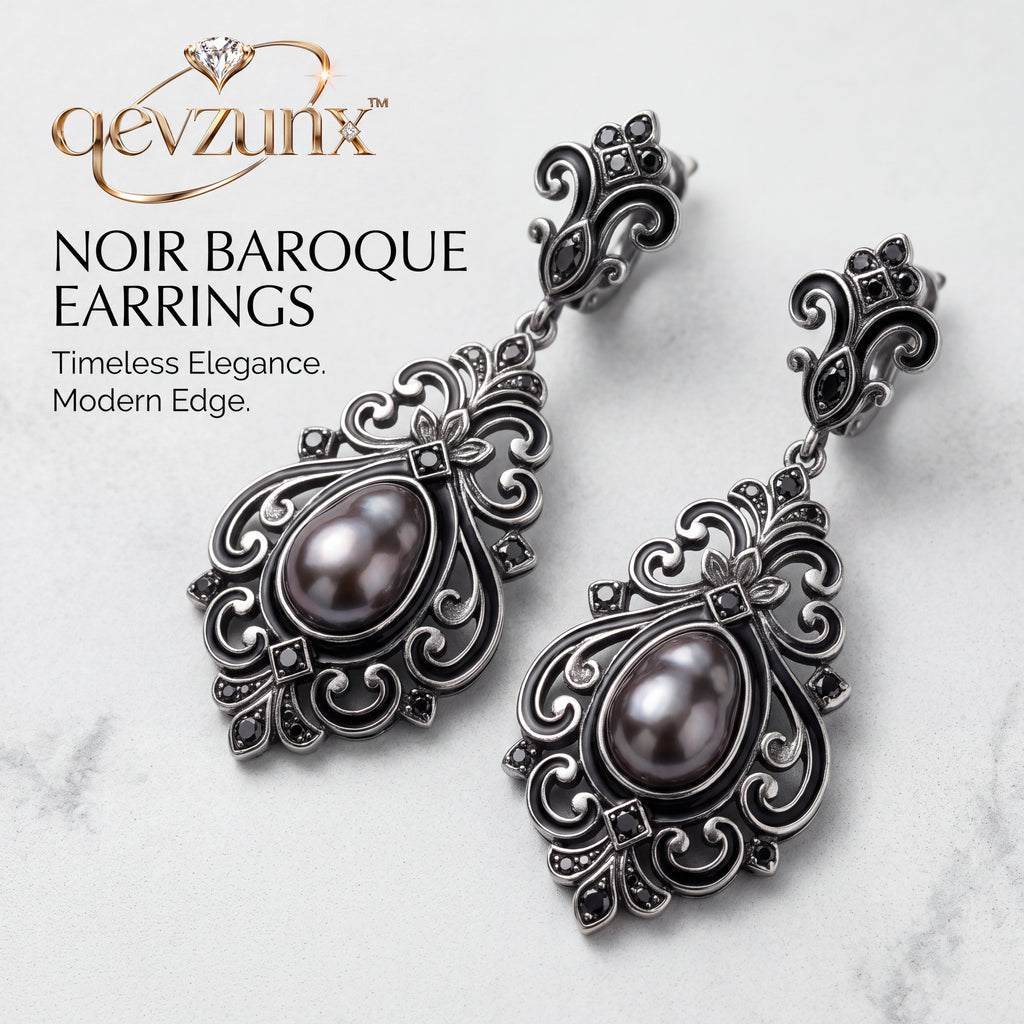𝒒𝒆𝒗𝒛𝒖𝒏𝒙™ Noir Baroque Drop Earrings — view 1