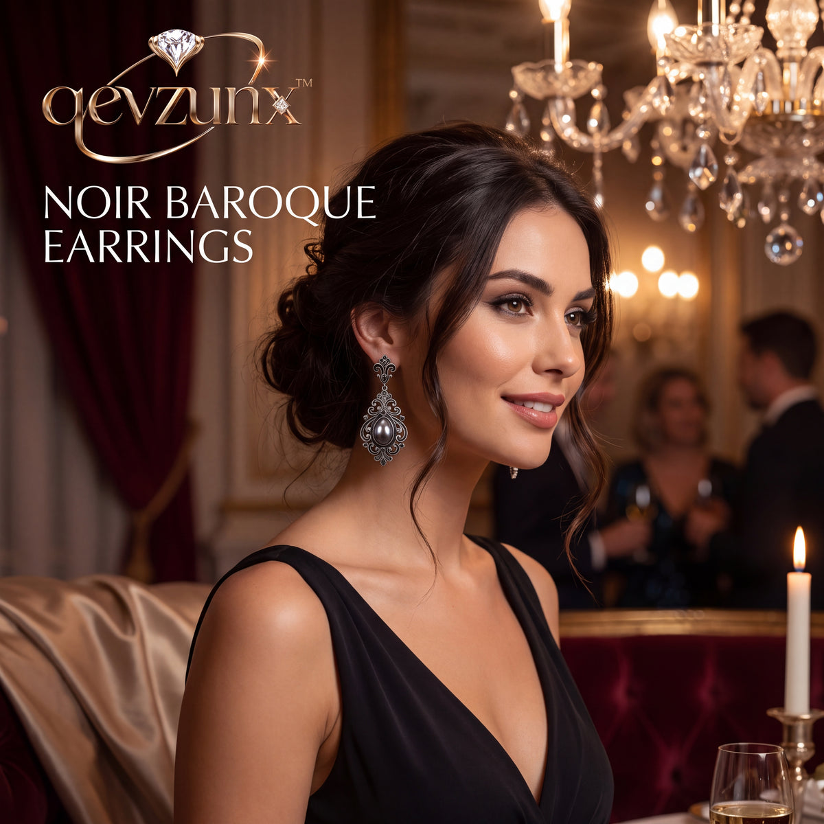 𝒒𝒆𝒗𝒛𝒖𝒏𝒙™ Noir Baroque Drop Earrings — view 3