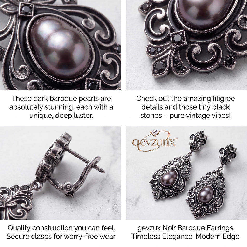 𝒒𝒆𝒗𝒛𝒖𝒏𝒙™ Noir Baroque Drop Earrings — view 4