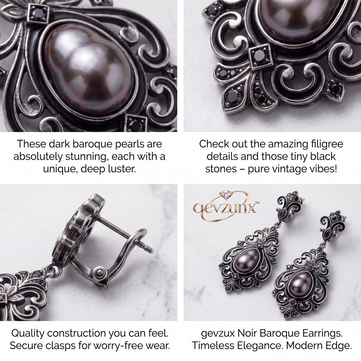 𝒒𝒆𝒗𝒛𝒖𝒏𝒙™ Noir Baroque Drop Earrings — view 4