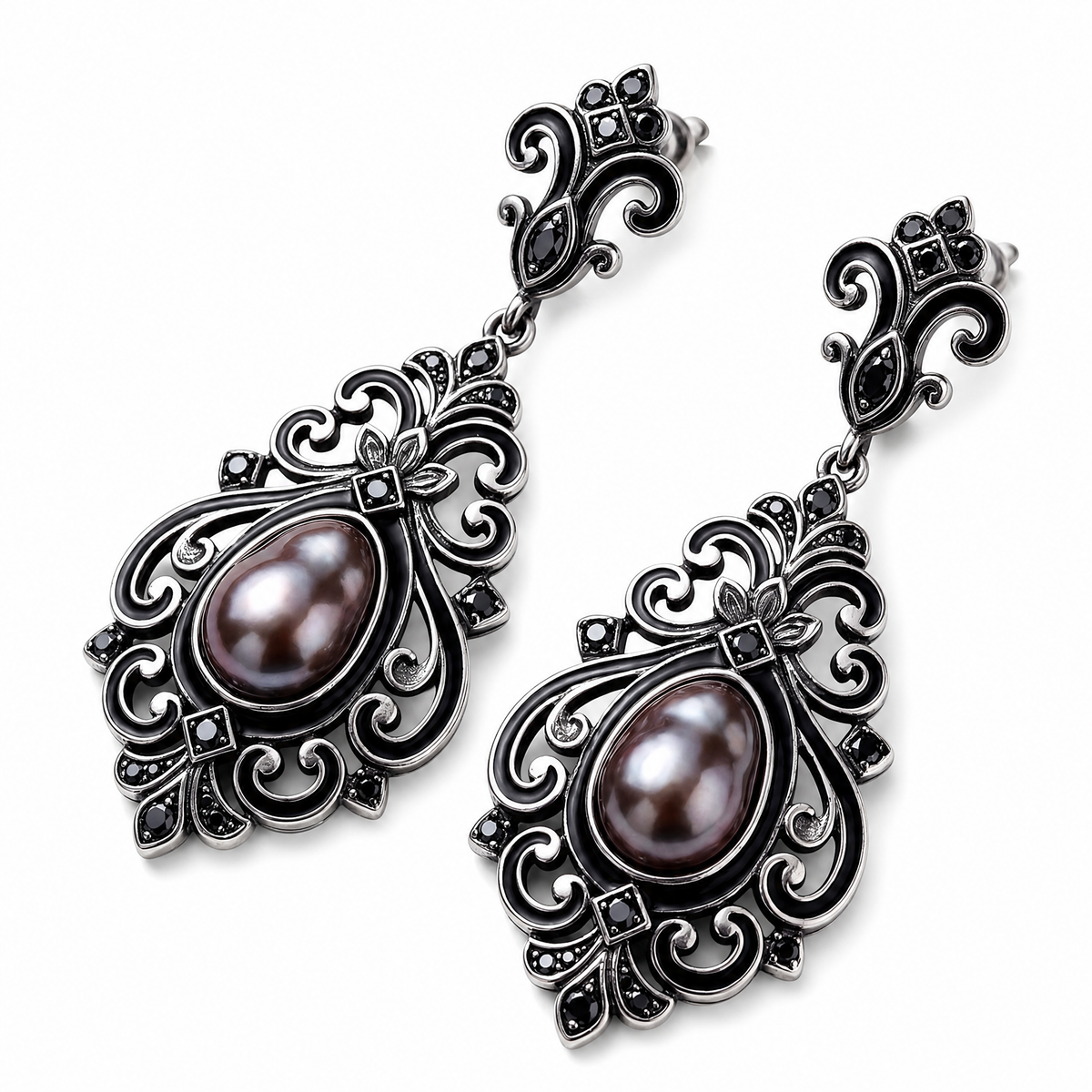 𝒒𝒆𝒗𝒛𝒖𝒏𝒙™ Noir Baroque Drop Earrings — view 5