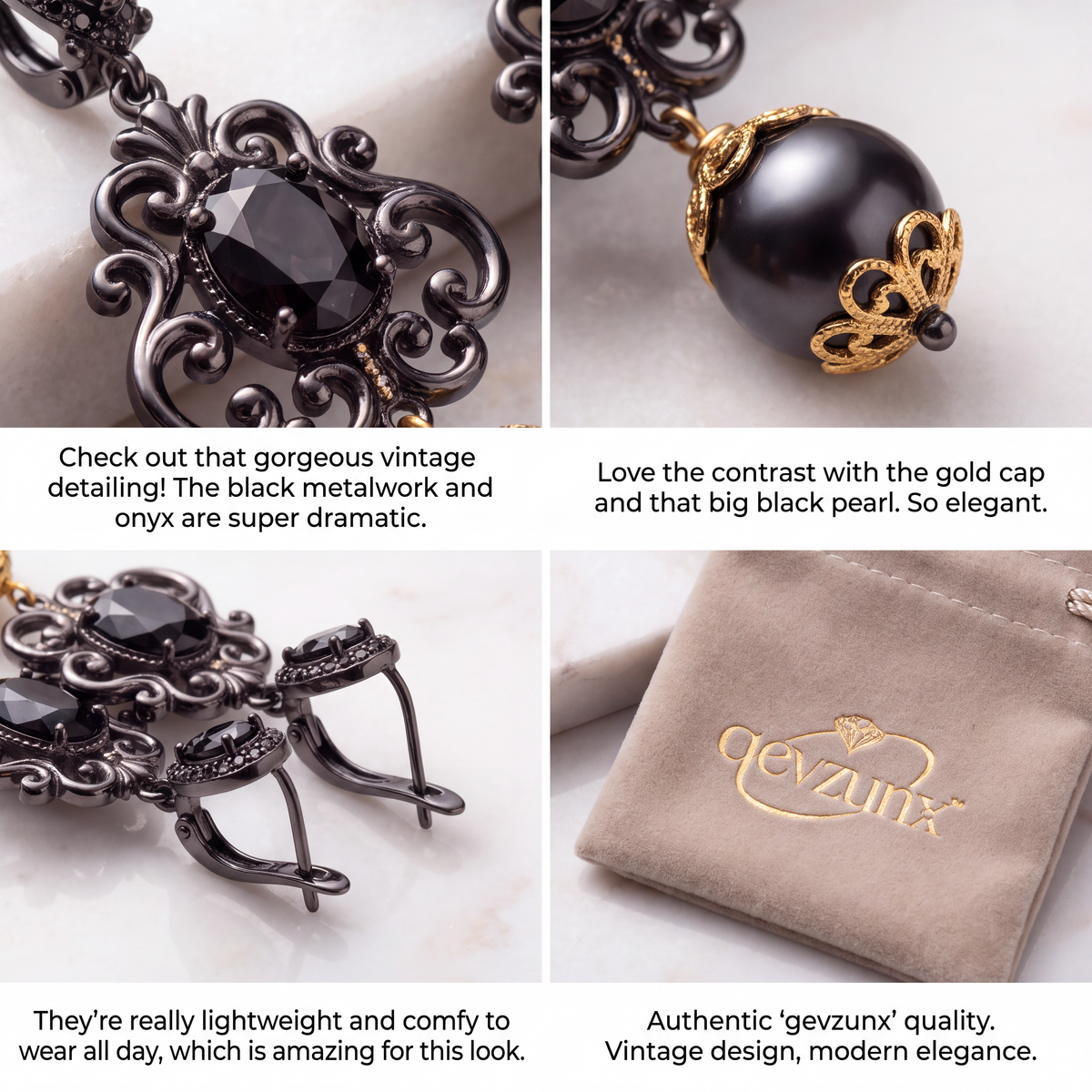 𝒒𝒆𝒗𝒛𝒖𝒏𝒙™ Noir Baroque Pearl Drop Earrings — view 3