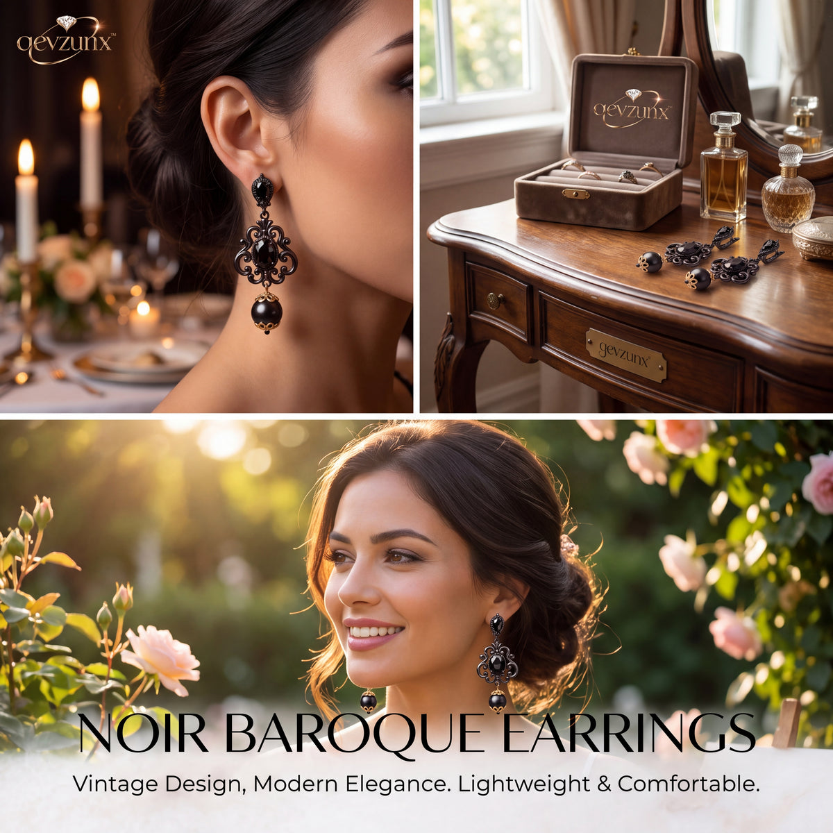 𝒒𝒆𝒗𝒛𝒖𝒏𝒙™ Noir Baroque Pearl Drop Earrings — view 4