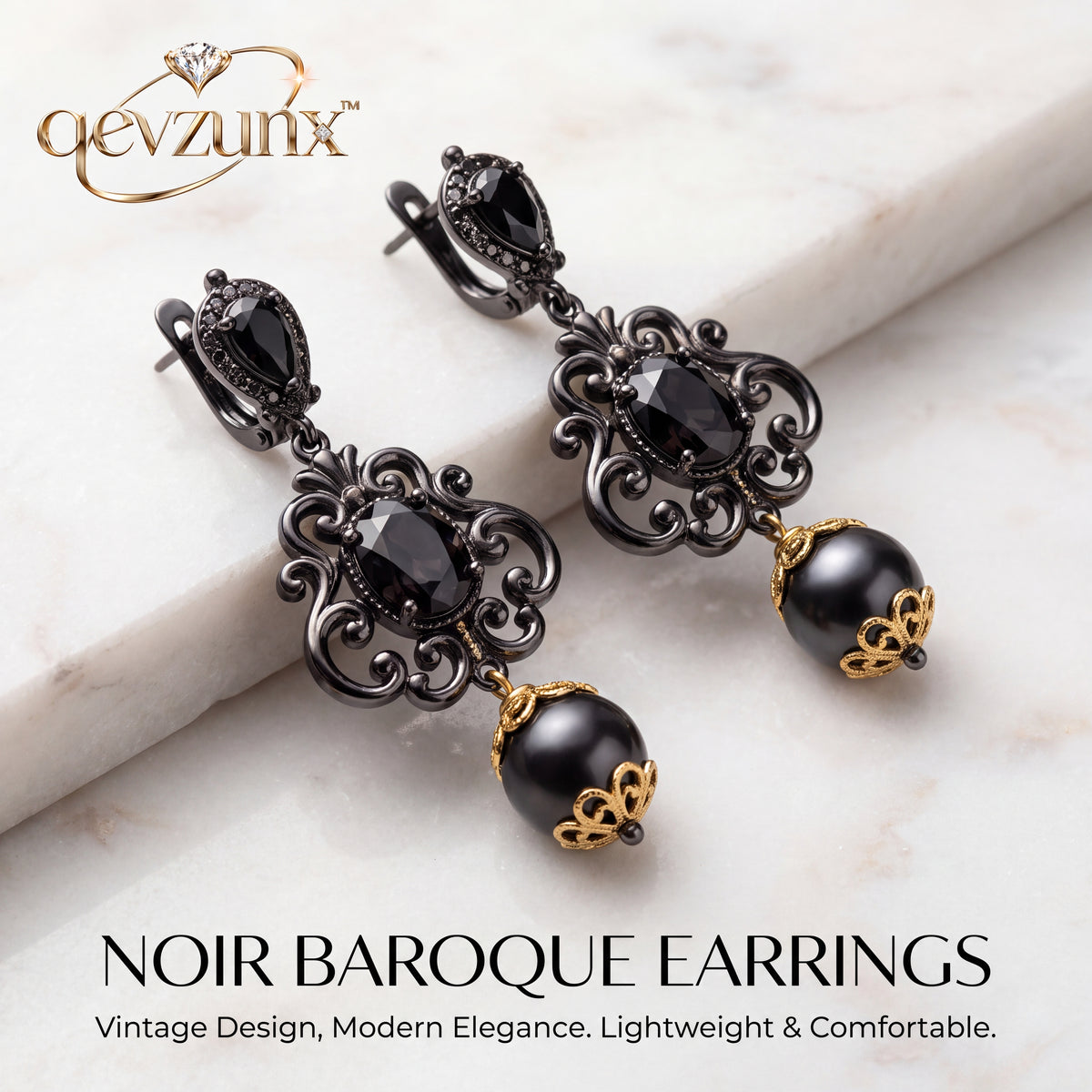 𝒒𝒆𝒗𝒛𝒖𝒏𝒙™ Noir Baroque Pearl Drop Earrings — view 5