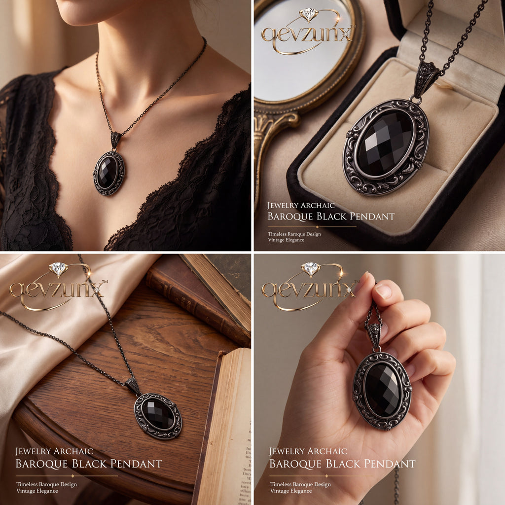 𝒒𝒆𝒗𝒛𝒖𝒏𝒙™ Baroque Black Pendant Necklace — view 2