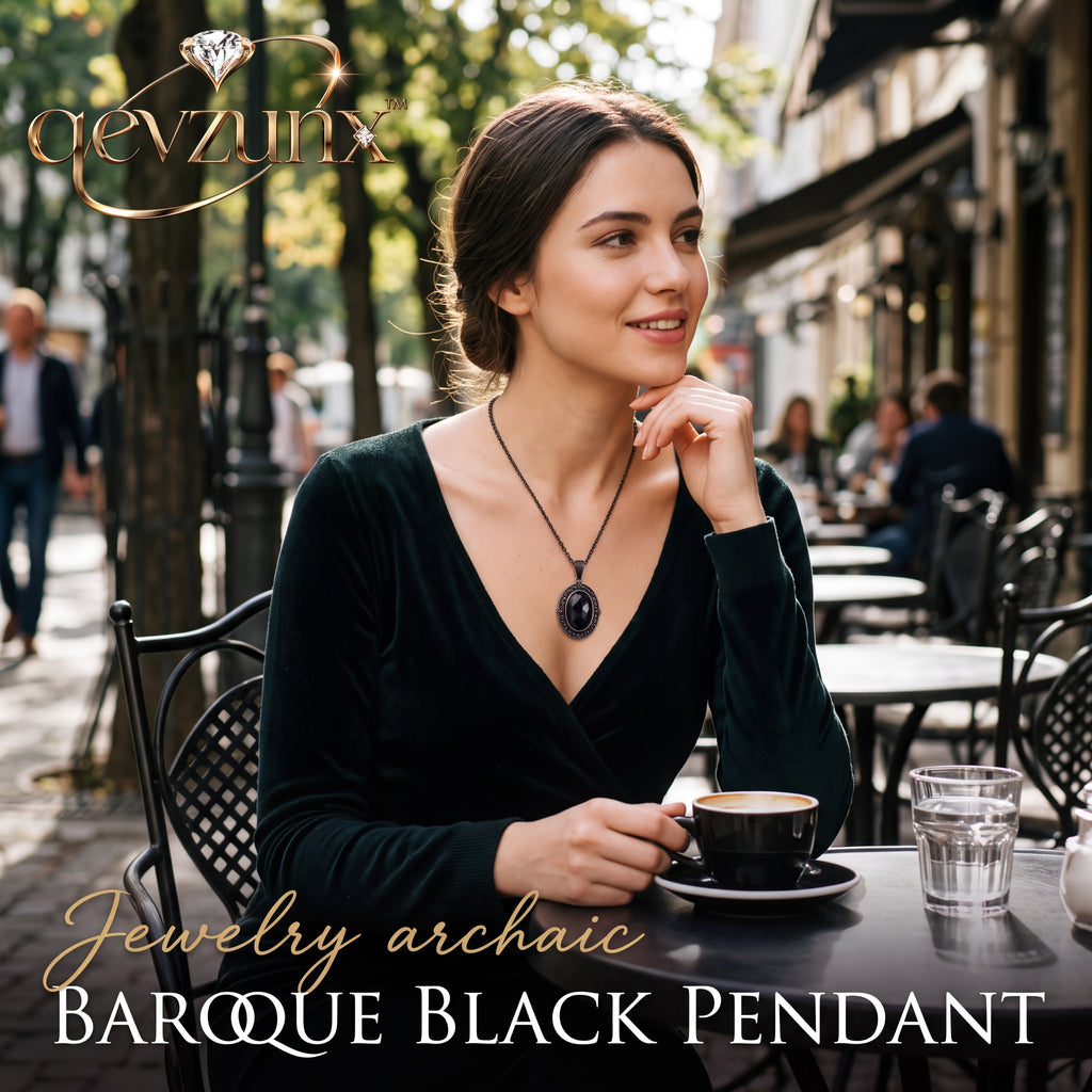 𝒒𝒆𝒗𝒛𝒖𝒏𝒙™ Baroque Black Pendant Necklace — view 3