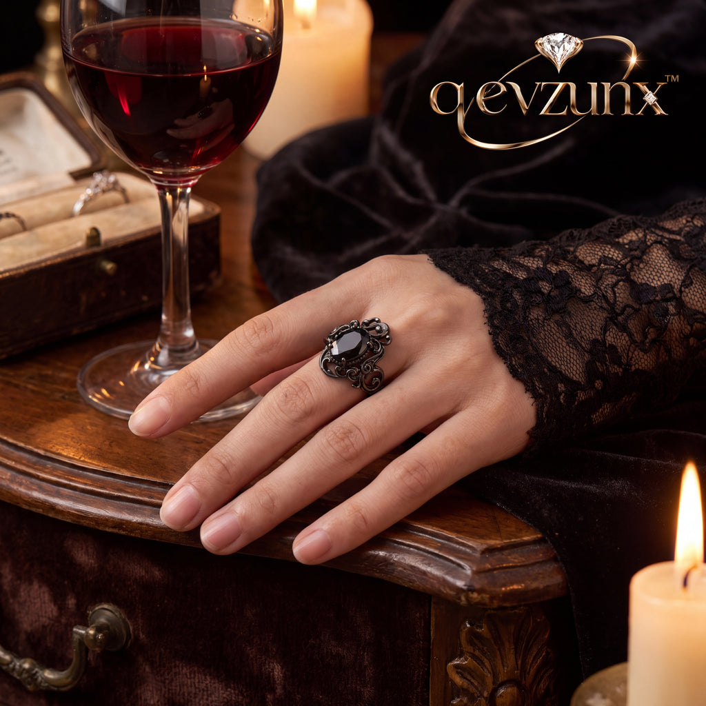 𝒒𝒆𝒗𝒛𝒖𝒏𝒙™ Noir Baroque Black Stone Ring — view 3