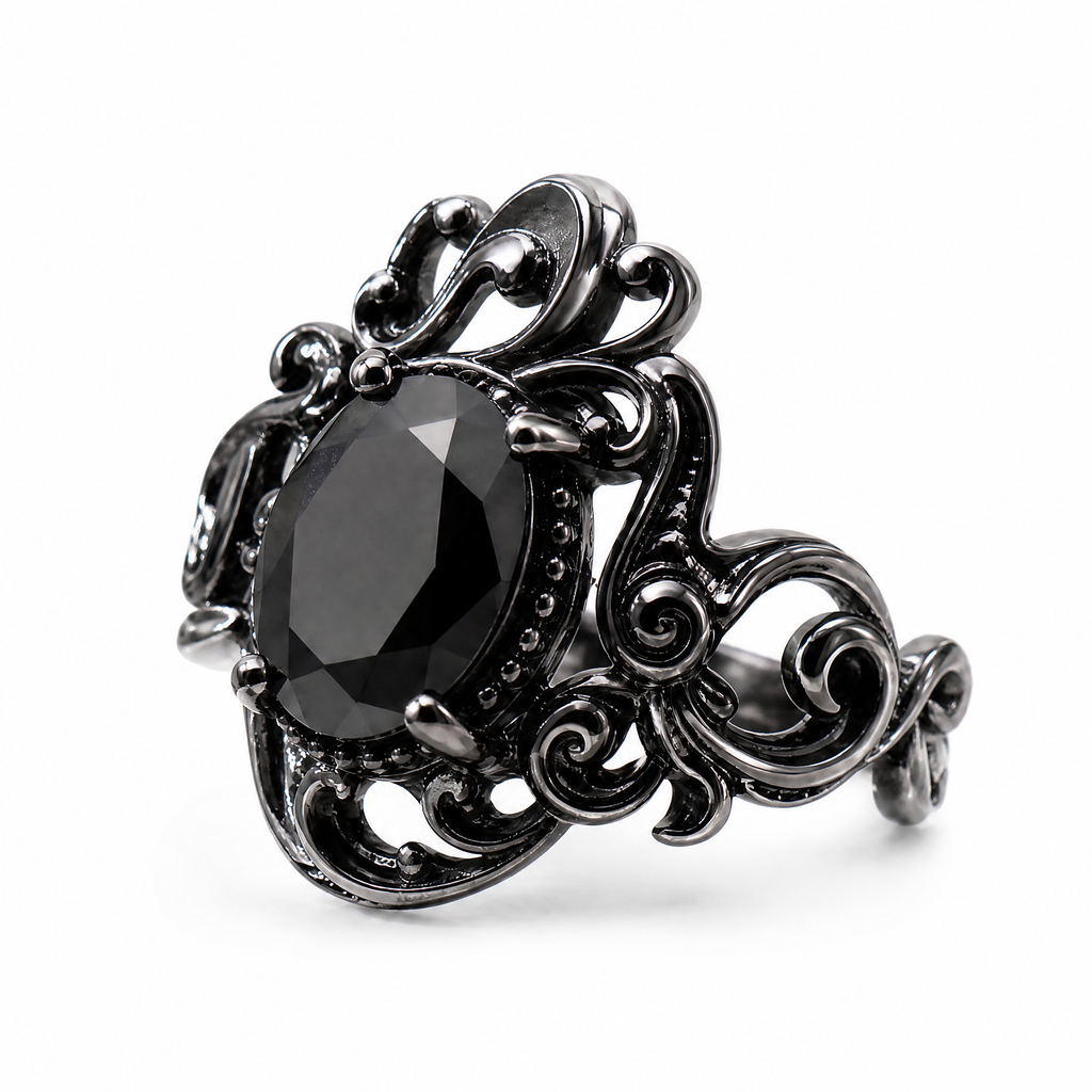 𝒒𝒆𝒗𝒛𝒖𝒏𝒙™ Noir Baroque Black Stone Ring — view 4