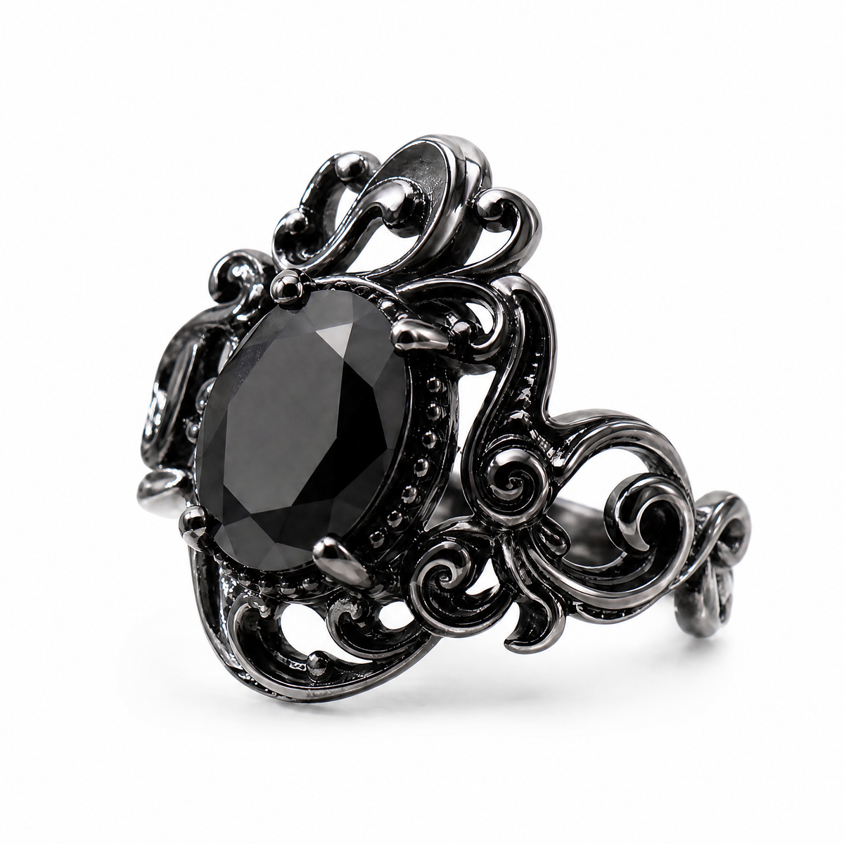 𝒒𝒆𝒗𝒛𝒖𝒏𝒙™ Noir Baroque Black Stone Ring — view 4