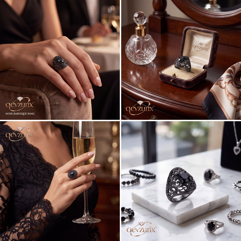 𝒒𝒆𝒗𝒛𝒖𝒏𝒙™ Noir Baroque Filigree Ring — view 1