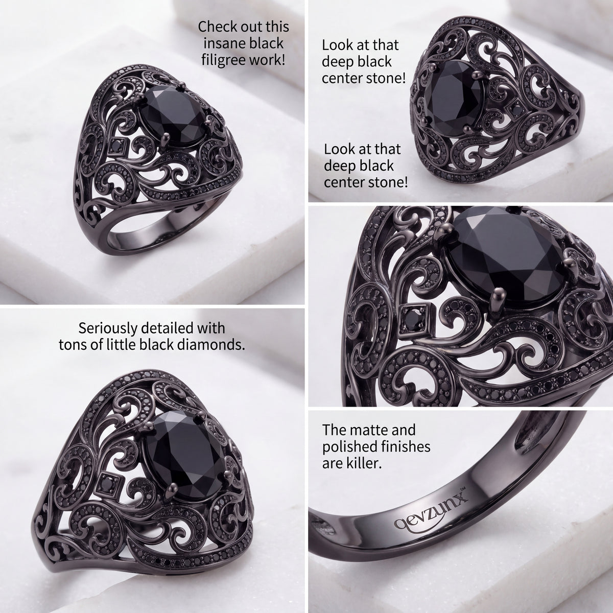 𝒒𝒆𝒗𝒛𝒖𝒏𝒙™ Noir Baroque Filigree Ring — view 2