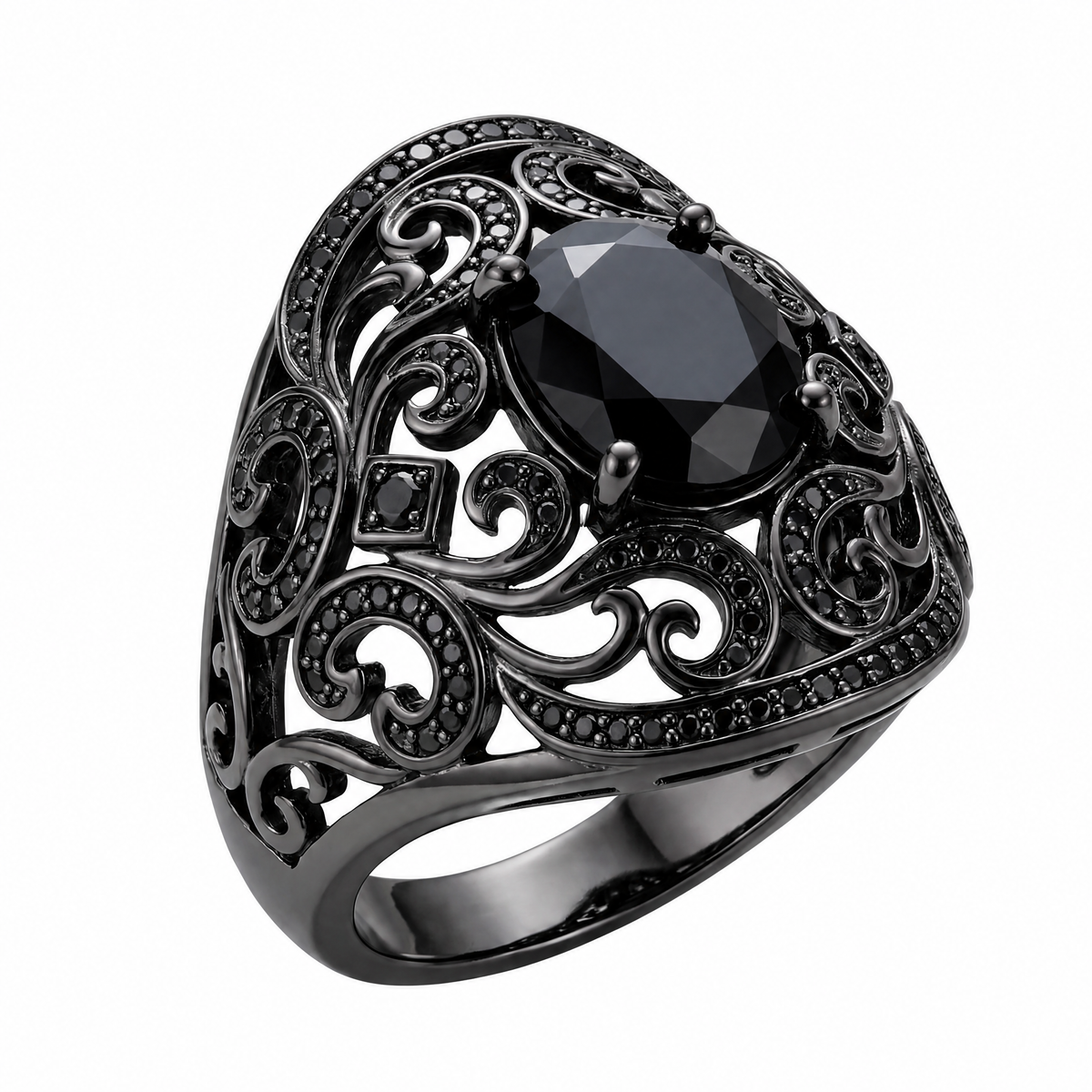 𝒒𝒆𝒗𝒛𝒖𝒏𝒙™ Noir Baroque Filigree Ring — view 3