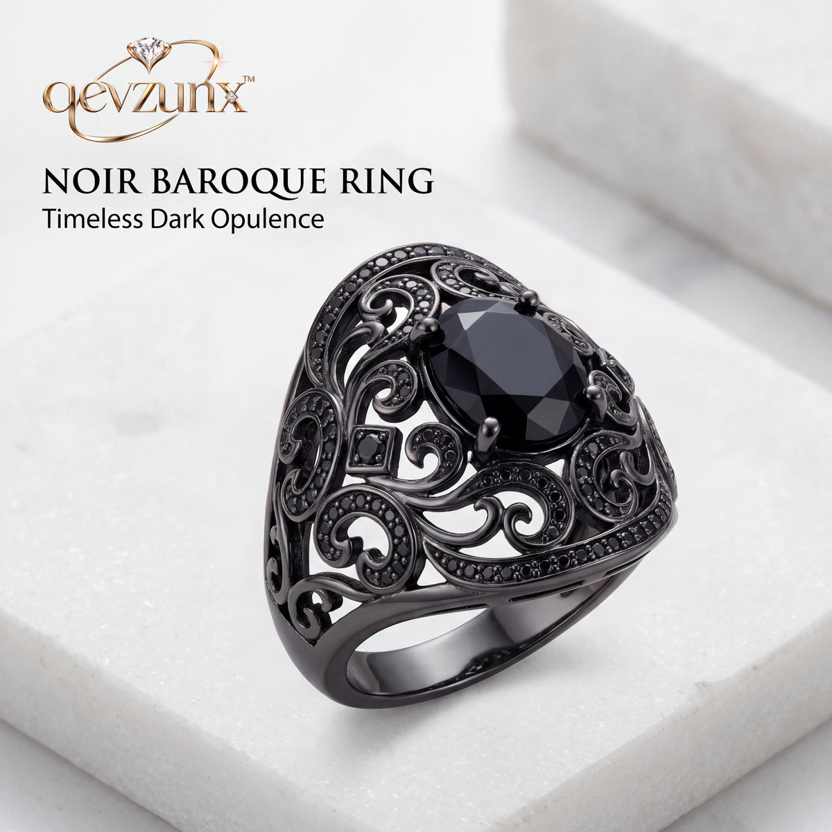 𝒒𝒆𝒗𝒛𝒖𝒏𝒙™ Noir Baroque Filigree Ring — view 4