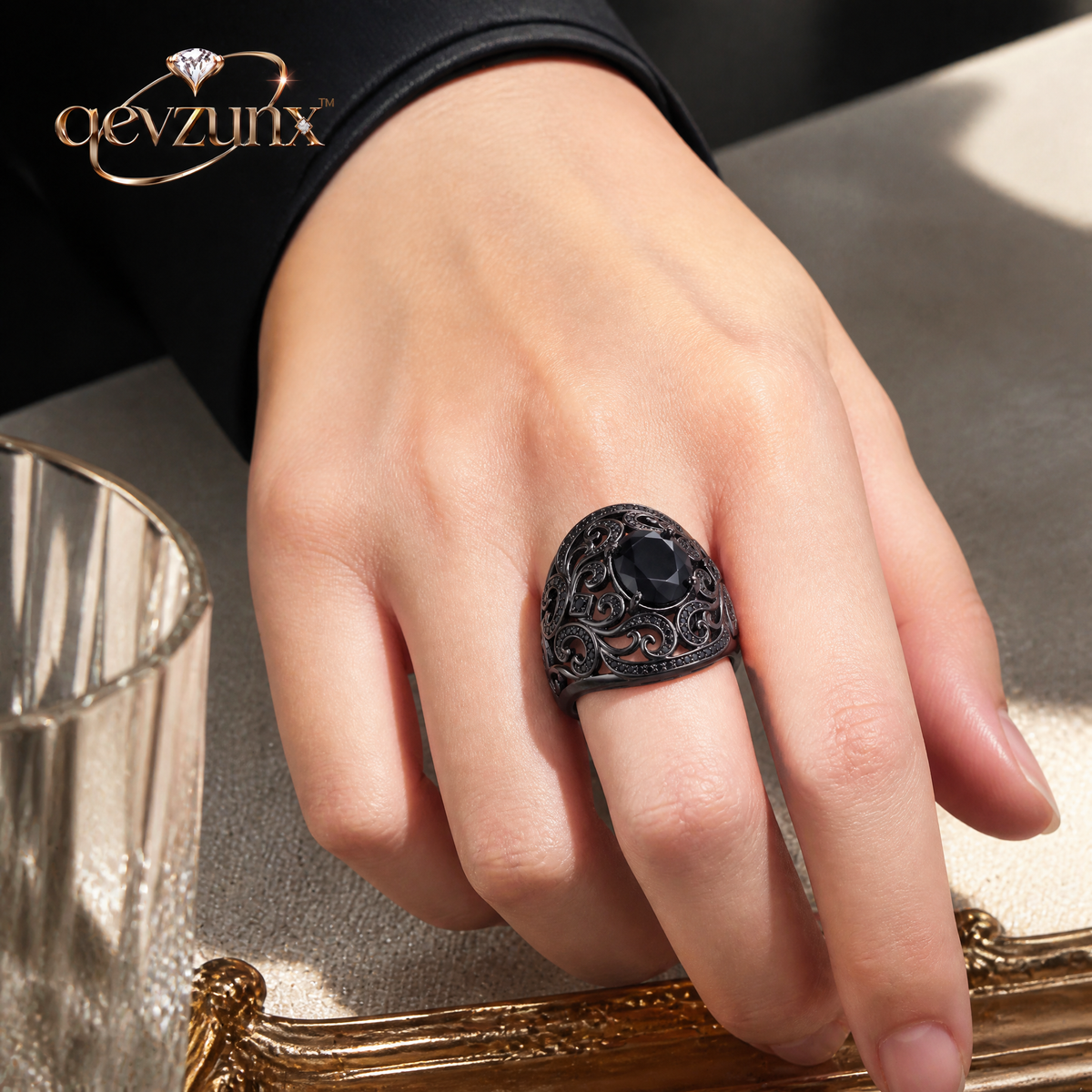 𝒒𝒆𝒗𝒛𝒖𝒏𝒙™ Noir Baroque Filigree Ring — view 5